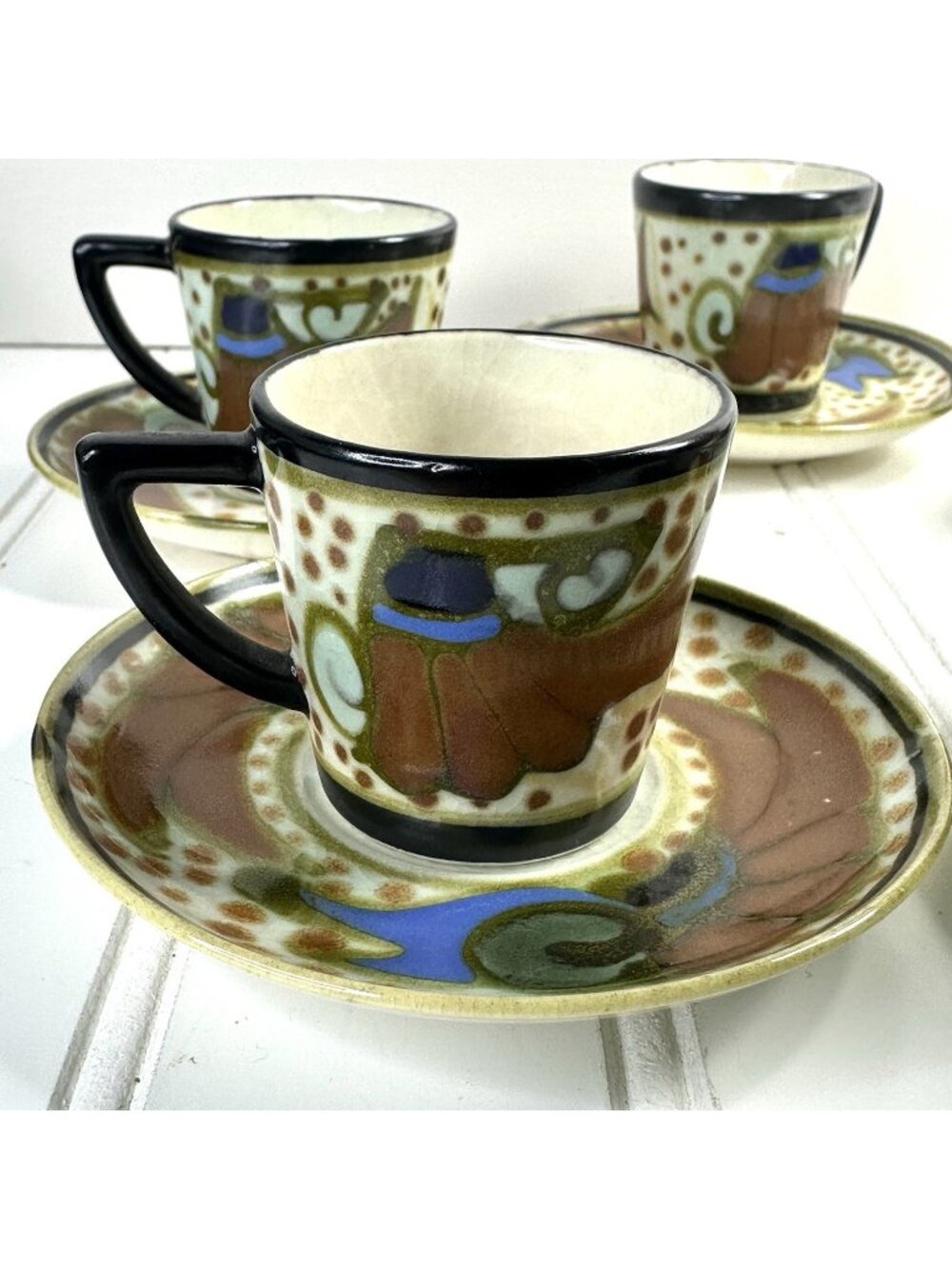 Vintage Set of 5 Japanese Lustreware Demitasse / Tea Cups Saucers Art Deco China